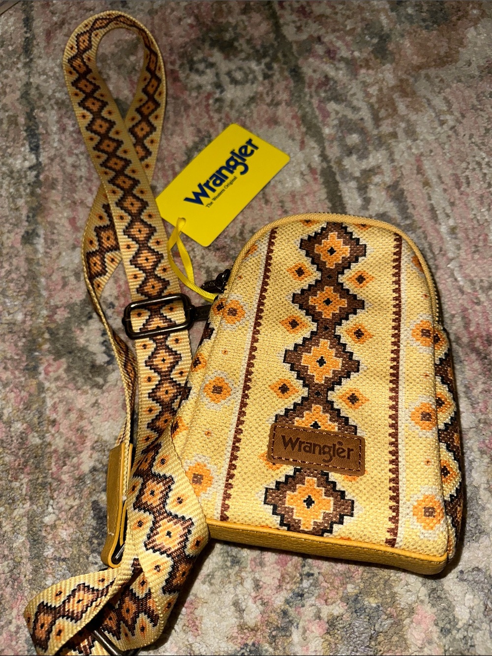 wrangler yellow aztec print crossbody purse removable adjustable strap sling bag